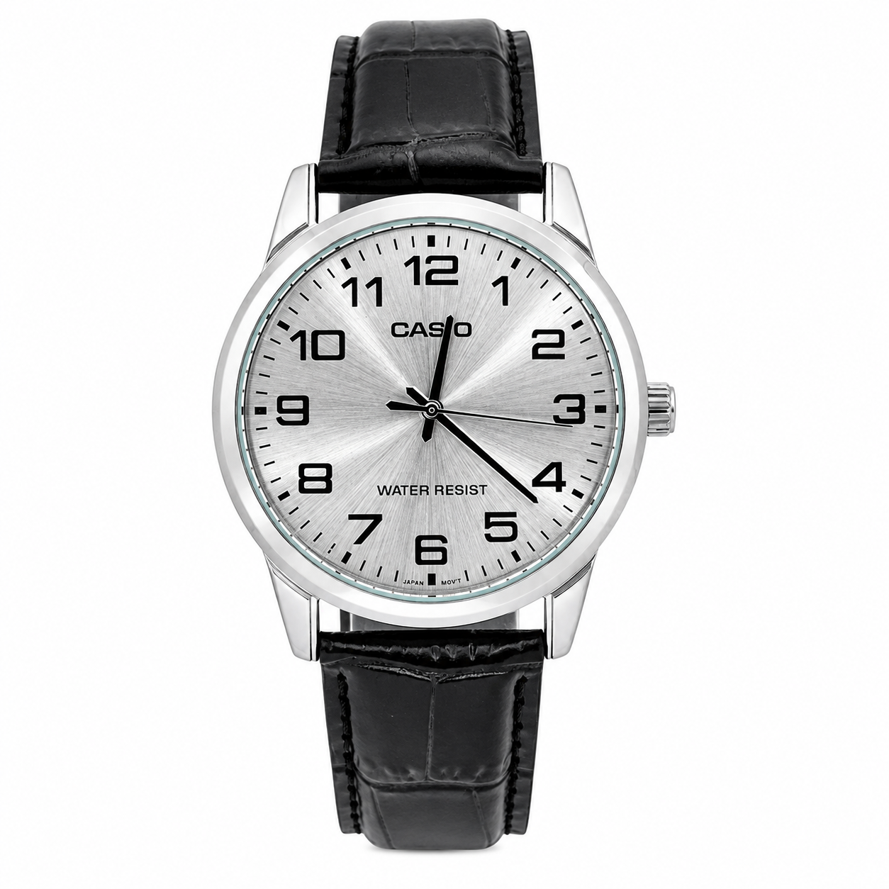 Reloj Casio para caballero MTP-V001L-7B - Correa de Cuero Color Negro - Fondo Plateado