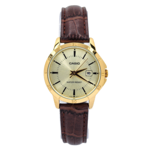 Reloj Casio LTP-V004GL-9A Mujer Correa cuero café esfera dorada