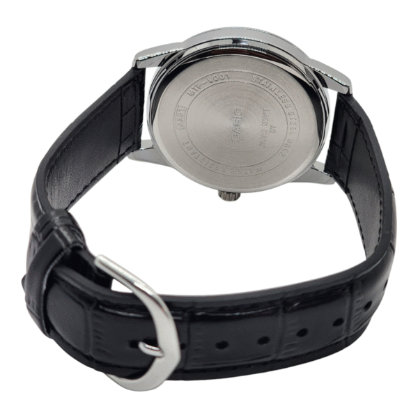 Reloj Pulsera Casio MTP-V001L-7B Con Correa De Cuero Color Negro - Fondo Plateado - Imagen 3