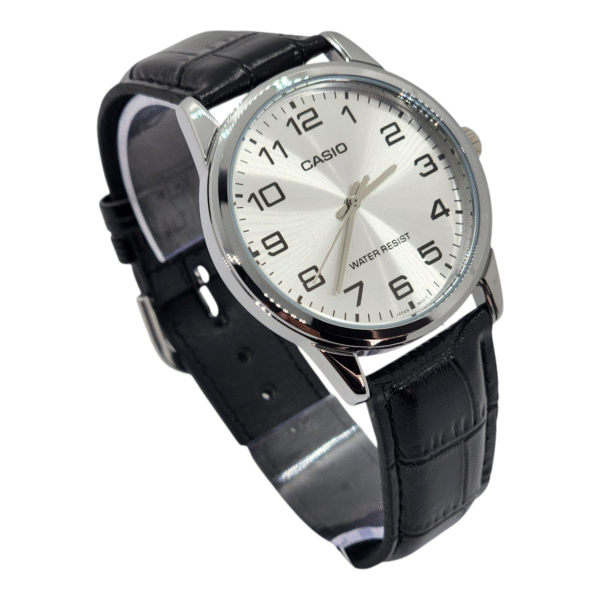 Reloj Pulsera Casio MTP-V001L-7B Con Correa De Cuero Color Negro - Fondo Plateado - Imagen 2