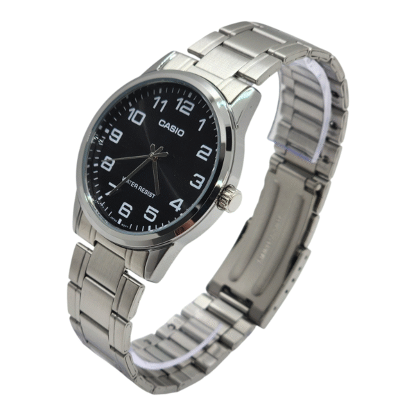 Reloj  Casio Mtp-v001d-1budf Con Correa De Acero Inoxidable Color Plateado - Fondo Negro - Imagen 2