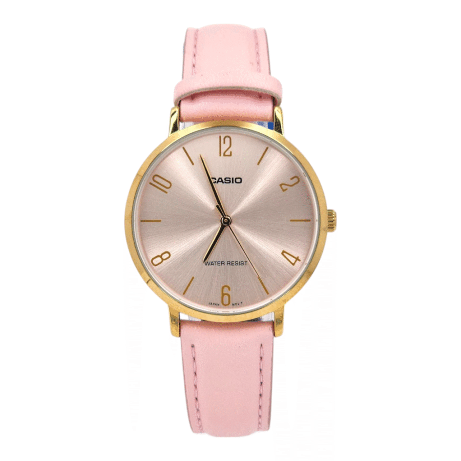 Reloj De Pulsera Casio Dress Ltp-vt01gl-4b De Cuerpo Color Dorado, Analógico, Para Mujer, Fondo Rosa.
