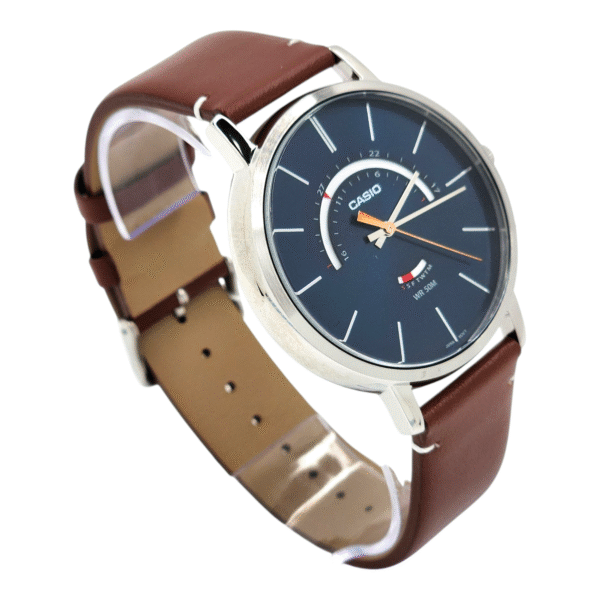 Reloj Casio MTP-B105L-2AV correa cuero cafe esfera fondo azul - Imagen 2