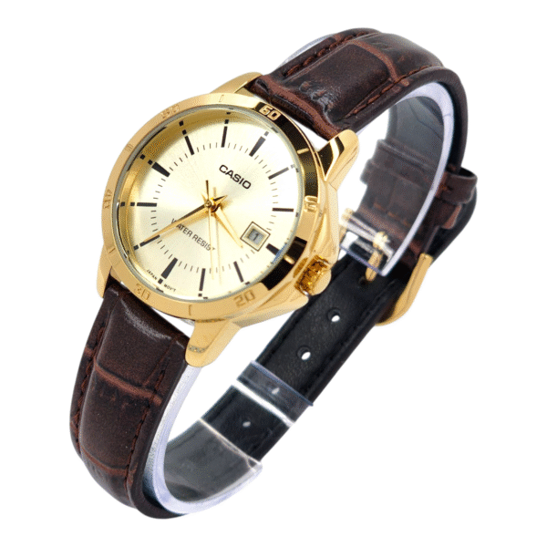 Reloj Casio LTP-V004GL-9A Mujer Correa cuero café esfera dorada - Imagen 2