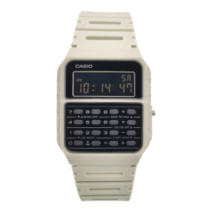 Reloj Calculadora Clasico Casio Ca-53wf-8b blanco fondo negro