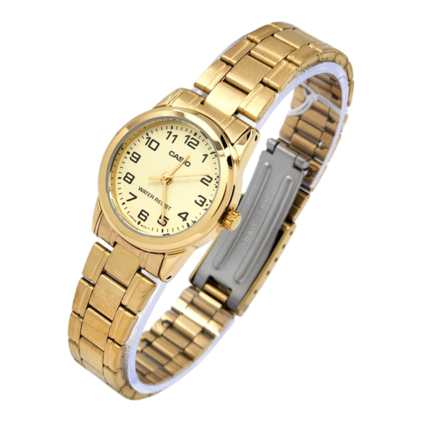 Reloj Casio Mujer LTP-V001G-9B correa acero inoxidable dorada fondo dorado - Imagen 3