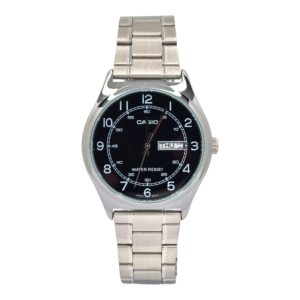 Reloj Pulsera Casio Mtp-v006d-1c Doble Calendario Correa De Acero Inoxidable Color Plateado Fondo Negro
