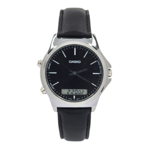 Reloj Casio MTP-VC01L-1E correa cuero negro marco acero inoxidable