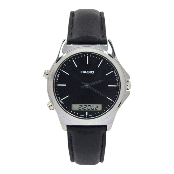 Reloj Casio MTP-VC01L-1E correa cuero negro marco acero inoxidable
