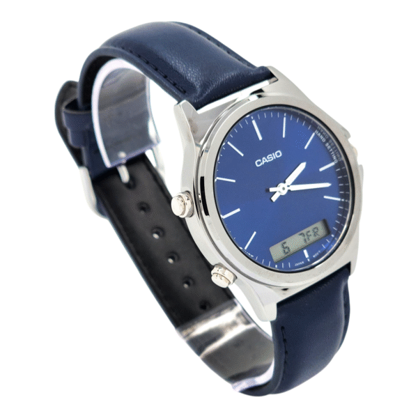 Reloj Casio MTP-VC01L-2E correa cuero azul marco acero inoxidable - Imagen 4