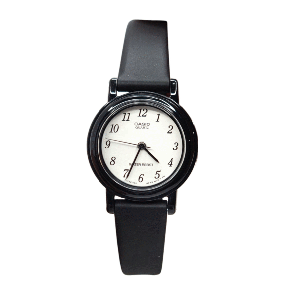 Reloj Casio dama LQ-139B-1B correa resina negro fondo blanco
