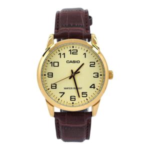 Reloj Casio MTP-V001GL-9B Con Correa De Cuero Color Marrón – Fondo Dorado