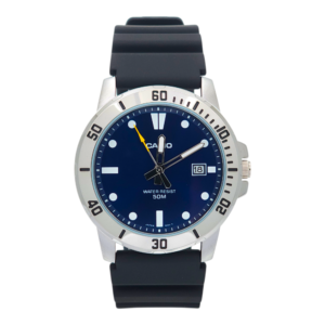 Reloj Casio caballero MTP-VD01-2EV correa resina negro fondo azul