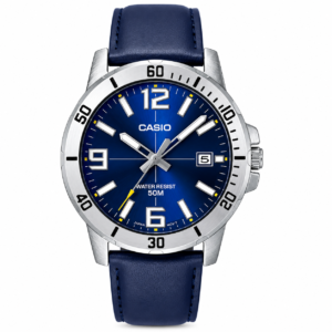 Reloj Casio para caballero MTP-VD01L-2BV – Correa de Cuero Color azul