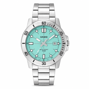 Reloj Casio para caballero MTP-VD01D-3E1V – Correa de acero inoxidable fondo menta