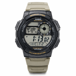 Reloj Casio para caballero AE-1000W-5AV – Correa de resina beige fondo gris