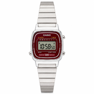 Reloj Casio para dama LA-670WA-4 – Acero inoxidable fondo rojo