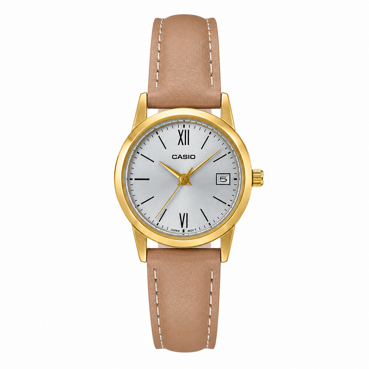 Reloj Casio dama LTP-V002GL-7B3 correa cuero cafe fondo plateado