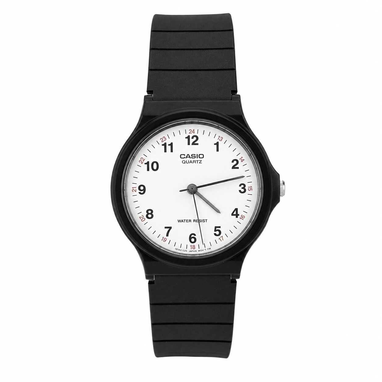 Reloj Casio Unisex MQ-24-7B correa resina negro fondo blanco