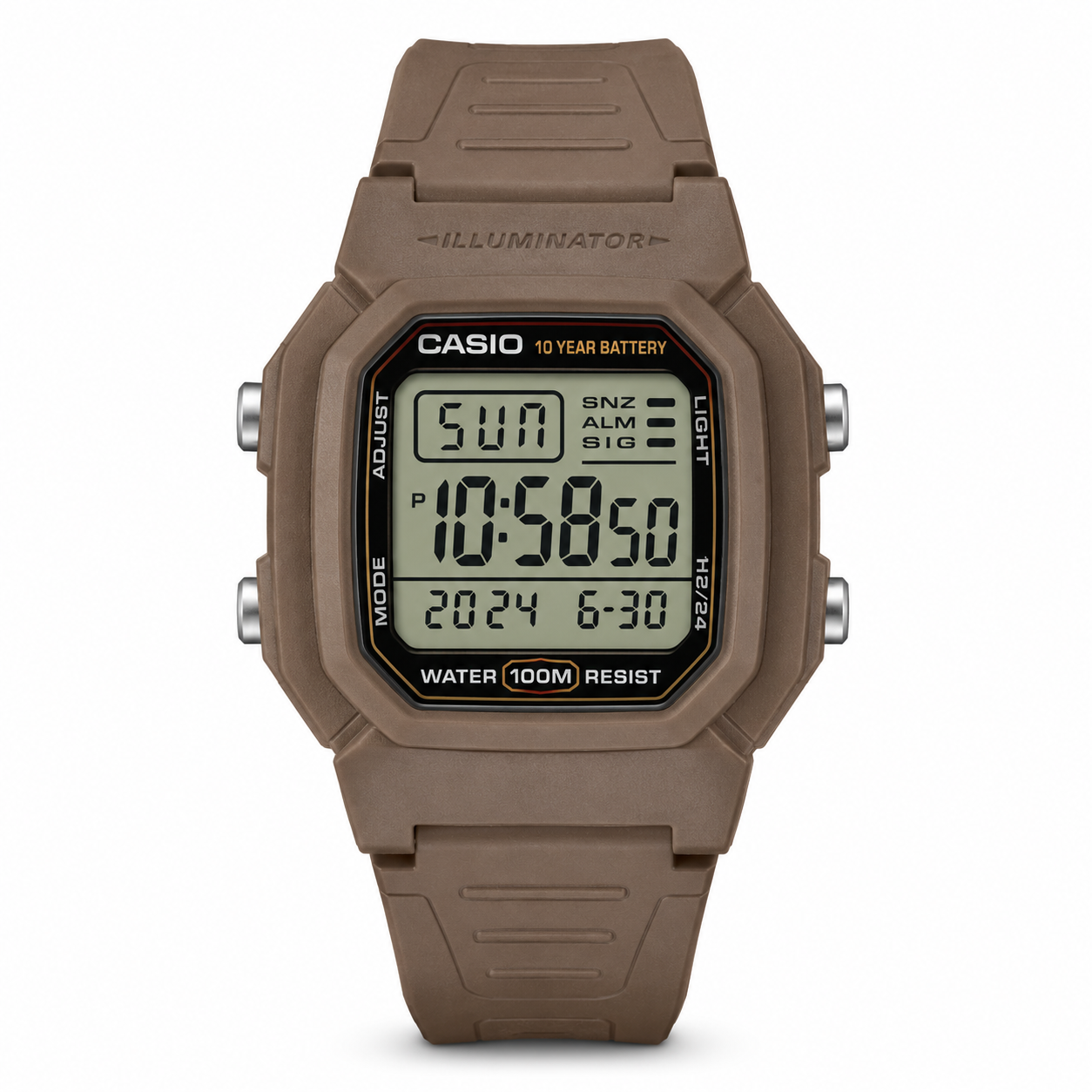 Reloj Casio caballero W-800H-5AV correa resina cafe fondo gris