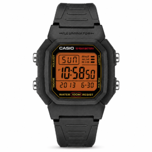 Reloj Casio para caballero W-800HG-9AV – Correa de resina gris con fondo naranja