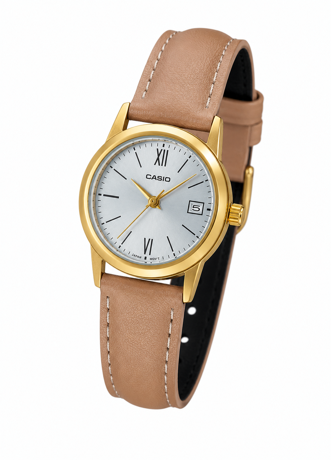 Reloj Casio dama LTP-V002GL-7B3 correa cuero cafe fondo plateado - Imagen 2