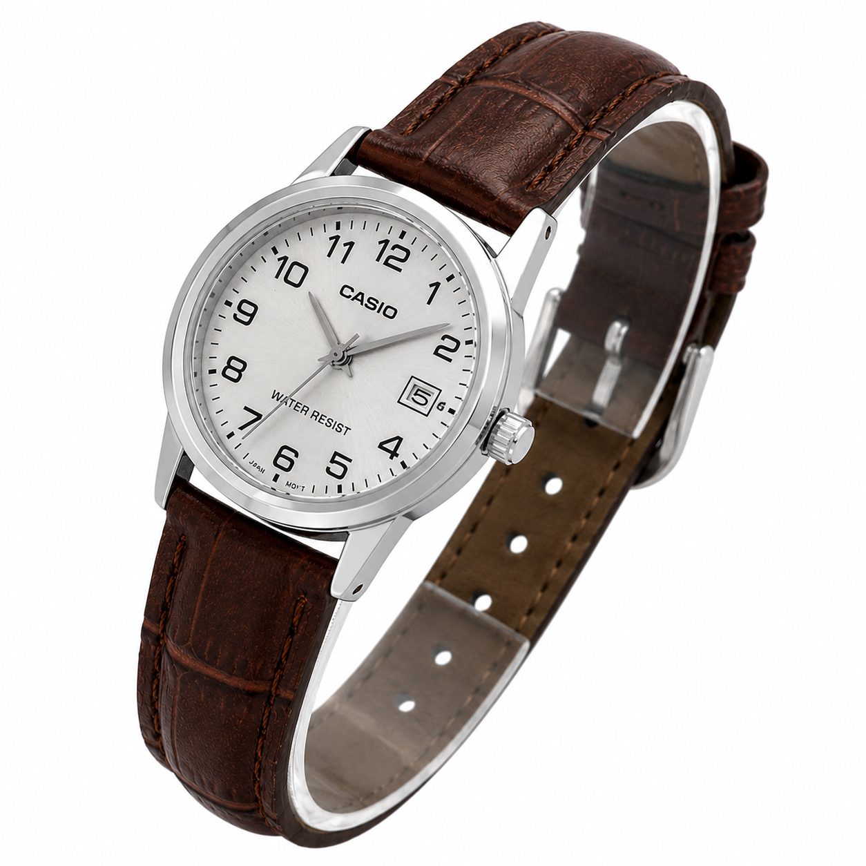Reloj Casio dama LTP-V002L-7B2 correa cuero cafe fondo plateado - Imagen 2