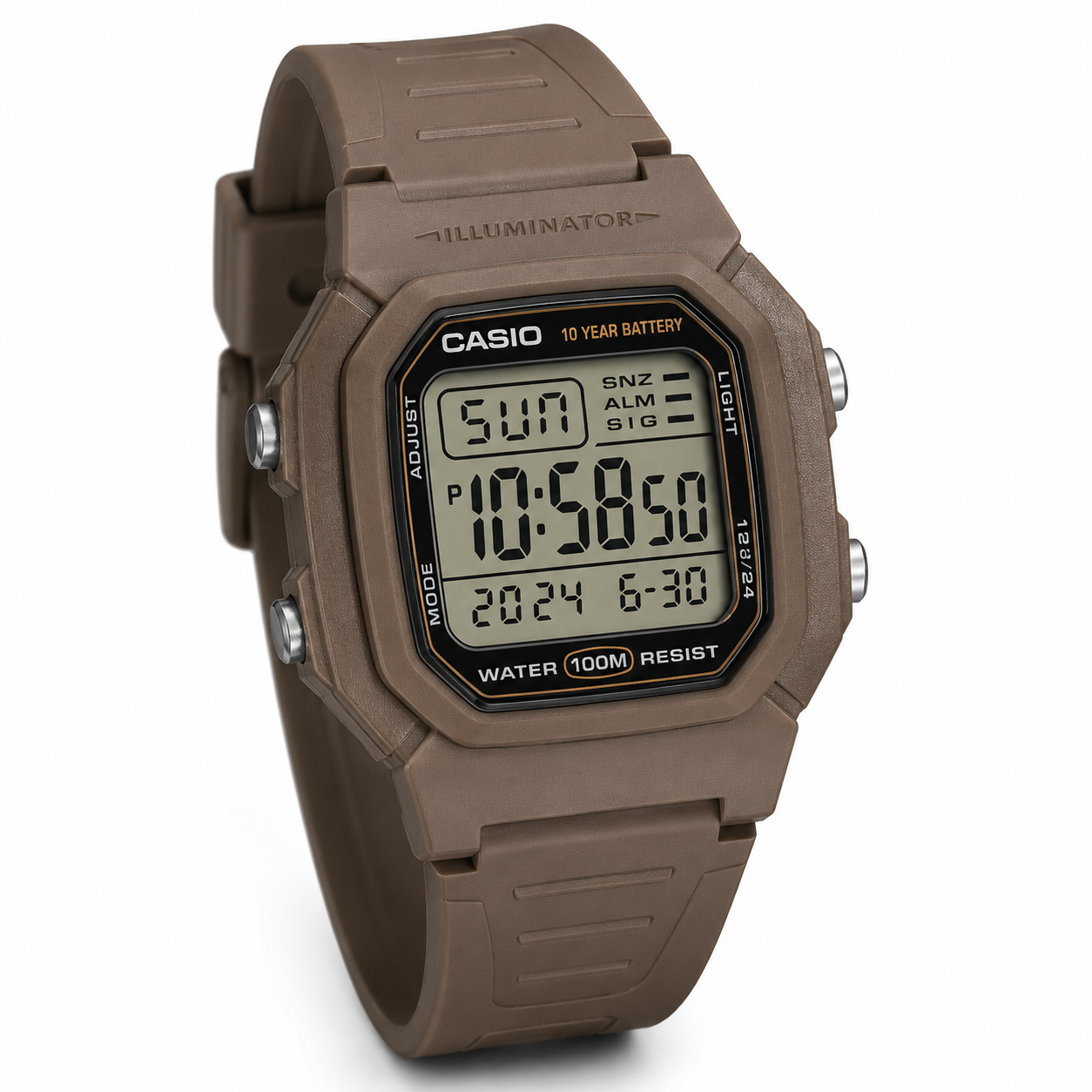 Reloj Casio caballero W-800H-5AV correa resina cafe fondo gris - Imagen 2