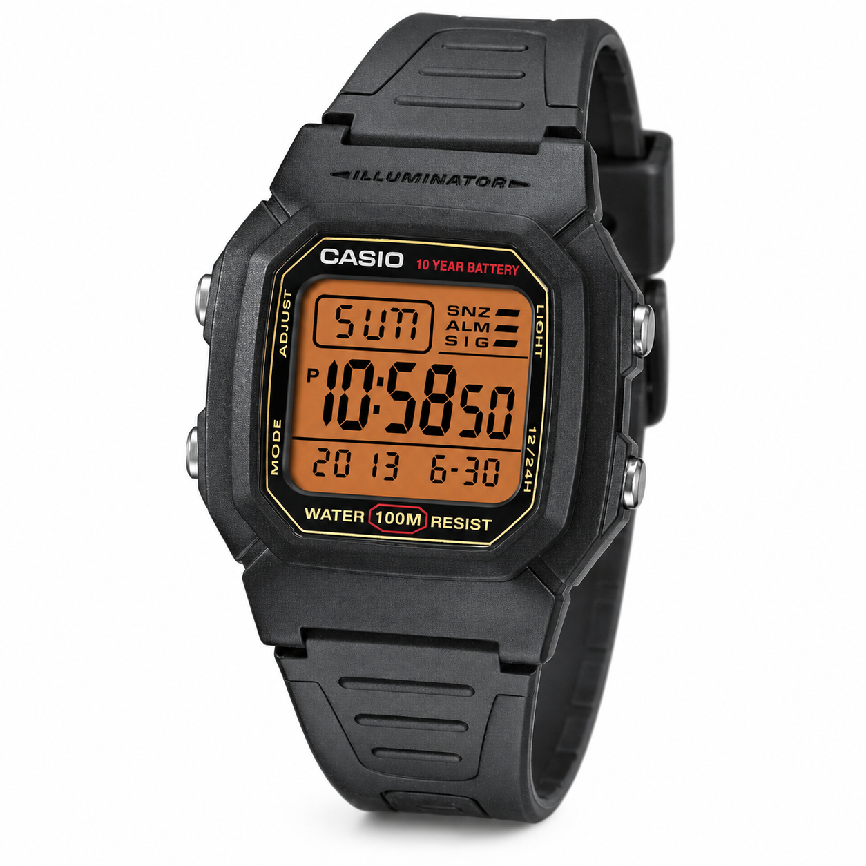 Reloj Casio caballero W-800HG-9AV correa resina gris con fondo naranja - Imagen 2
