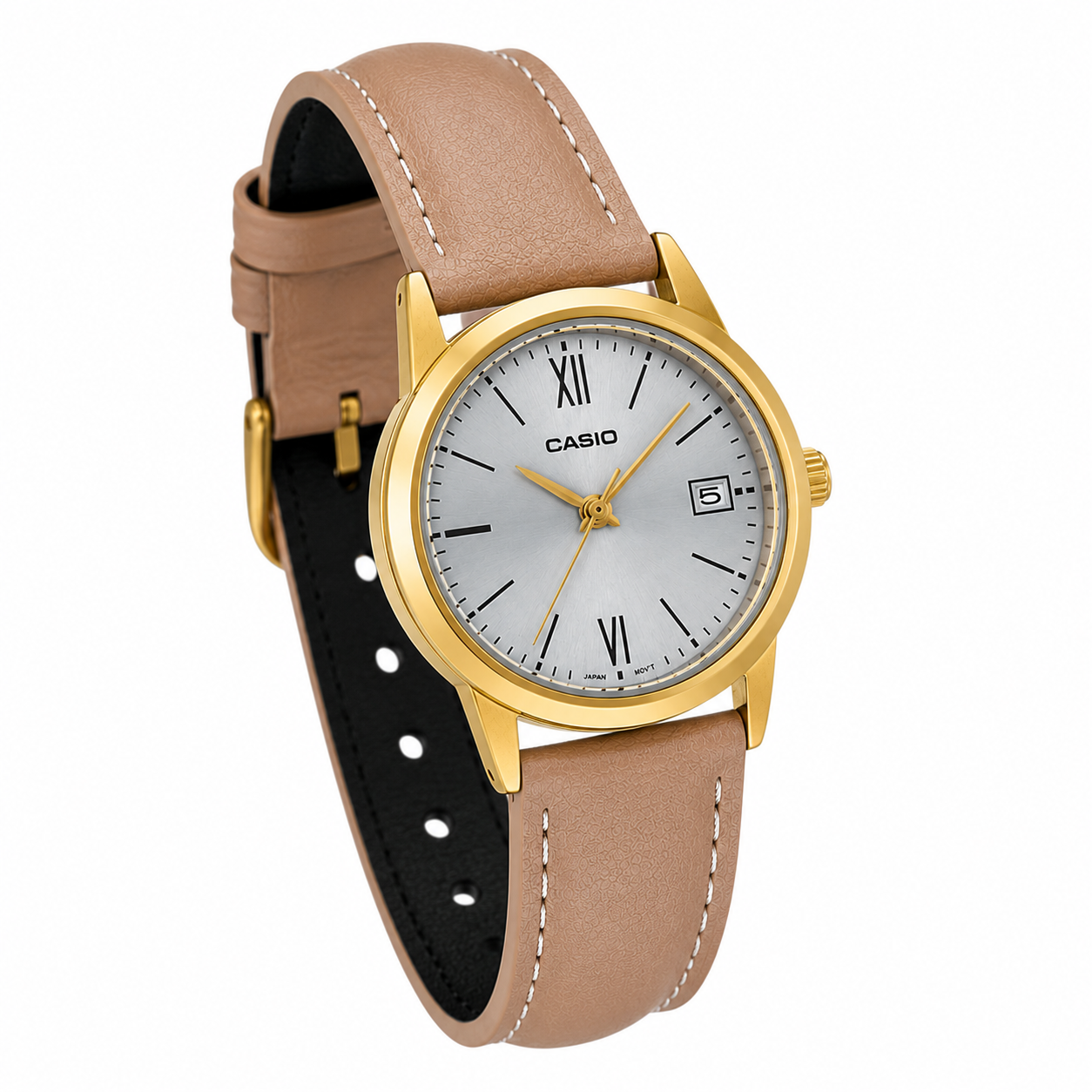 Reloj Casio dama LTP-V002GL-7B3 correa cuero cafe fondo plateado - Imagen 3