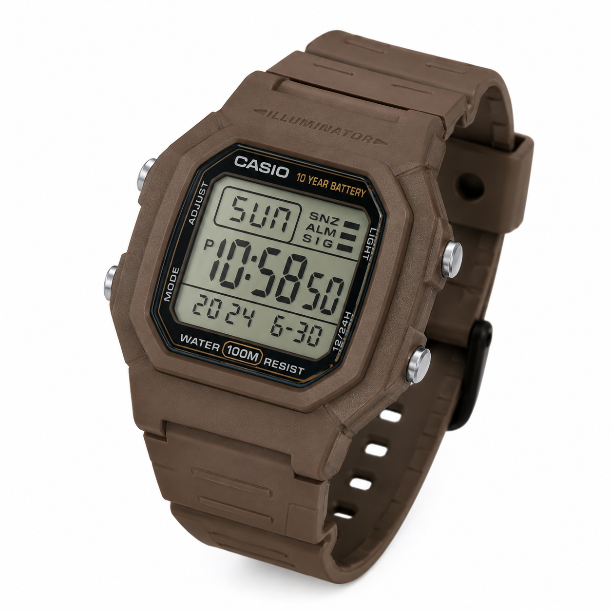 Reloj Casio caballero W-800H-5AV correa resina cafe fondo gris - Imagen 3