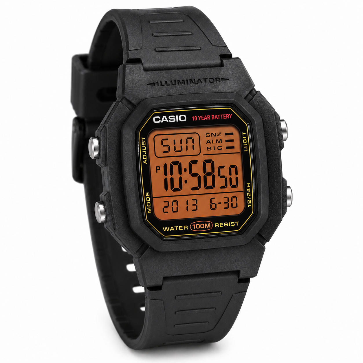Reloj Casio caballero W-800HG-9AV correa resina gris con fondo naranja - Imagen 3