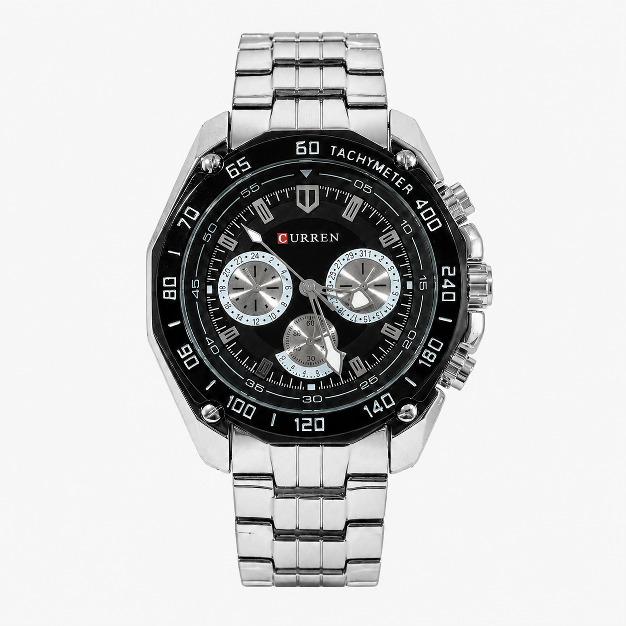 Reloj Curren para caballero 8077-1 Metal plateado con esfera negra