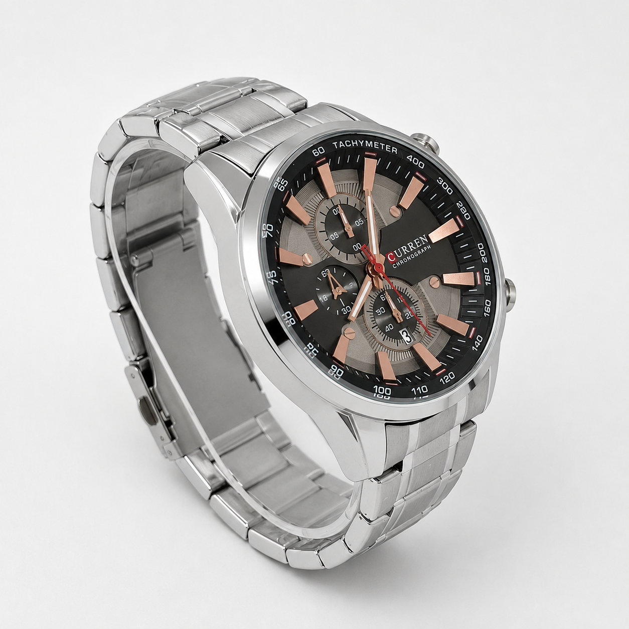 Reloj Curren para caballero 8351-2 Metal plateado con esfera negra y detalles cobre - Imagen 2