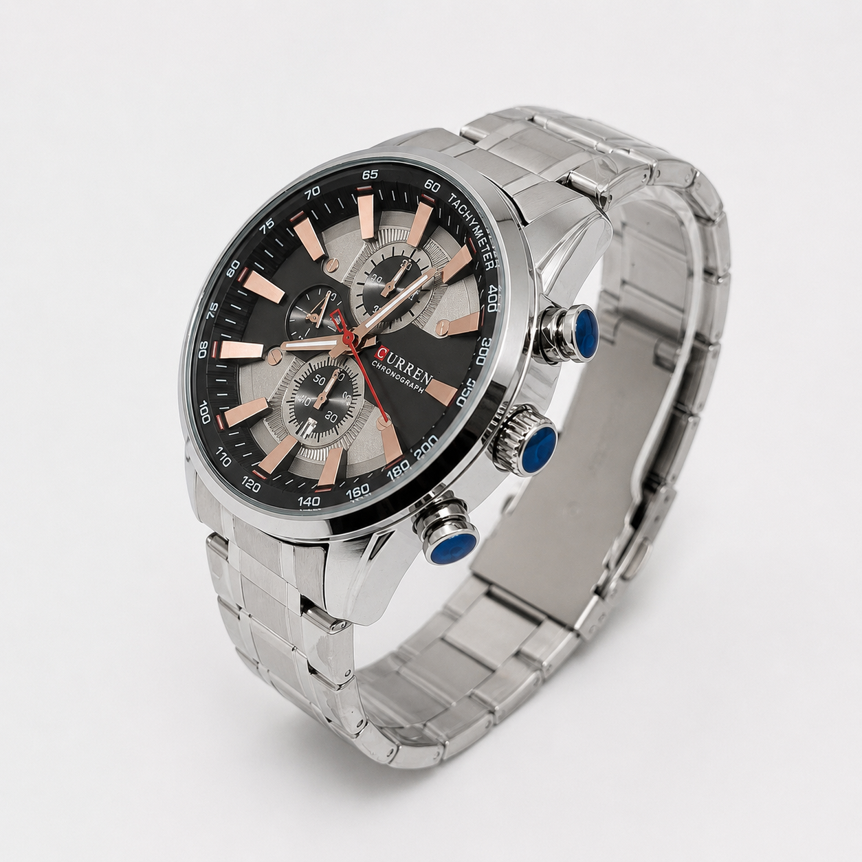 Reloj Curren para caballero 8351-2 Metal plateado con esfera negra y detalles cobre - Imagen 3
