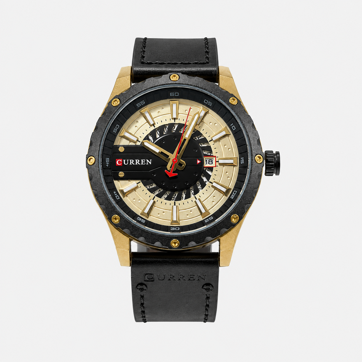 Reloj Curren para caballero 8374-4 Cuero negro con detalles dorados