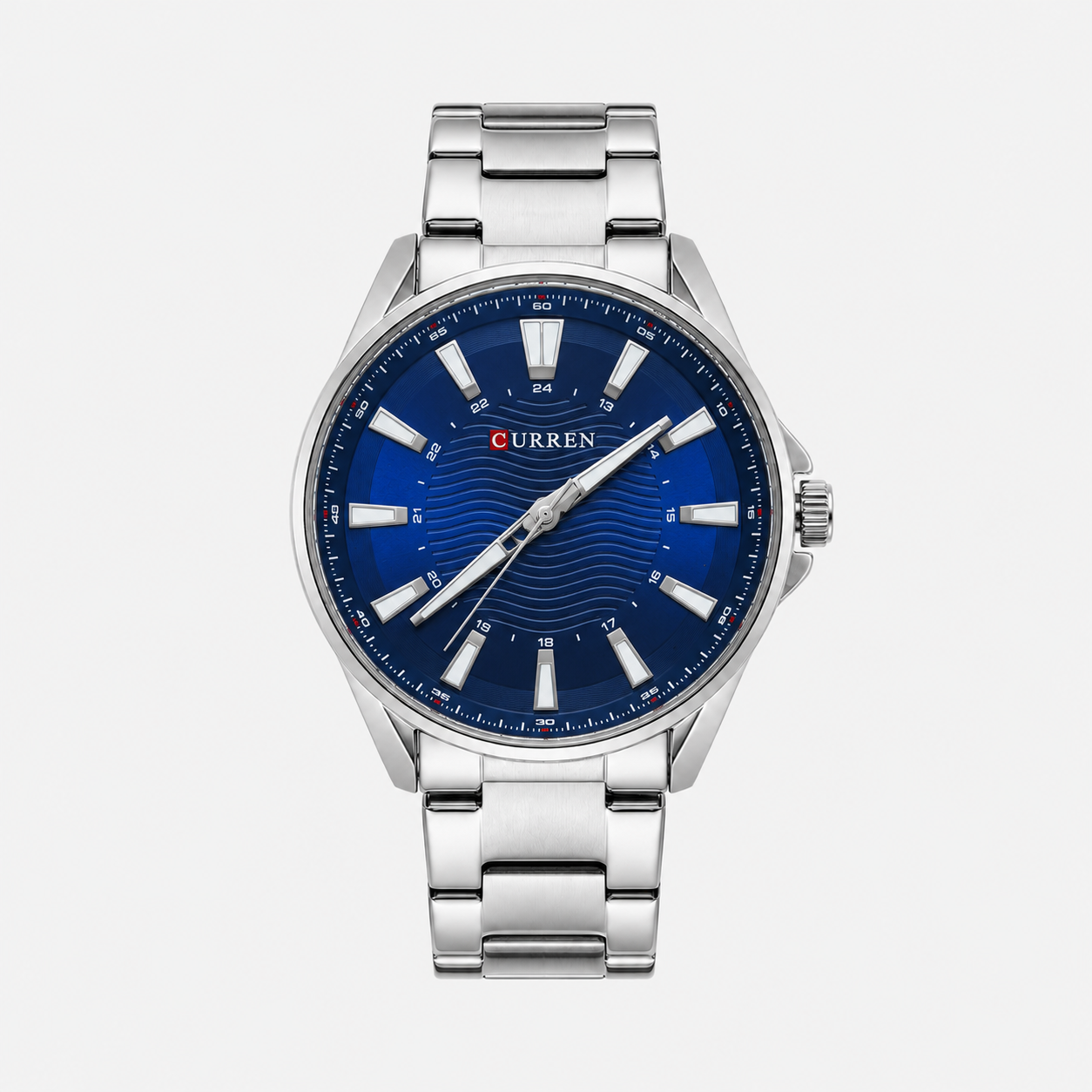 Reloj Curren para caballero 8424-1 Metal plateado con esfera azul
