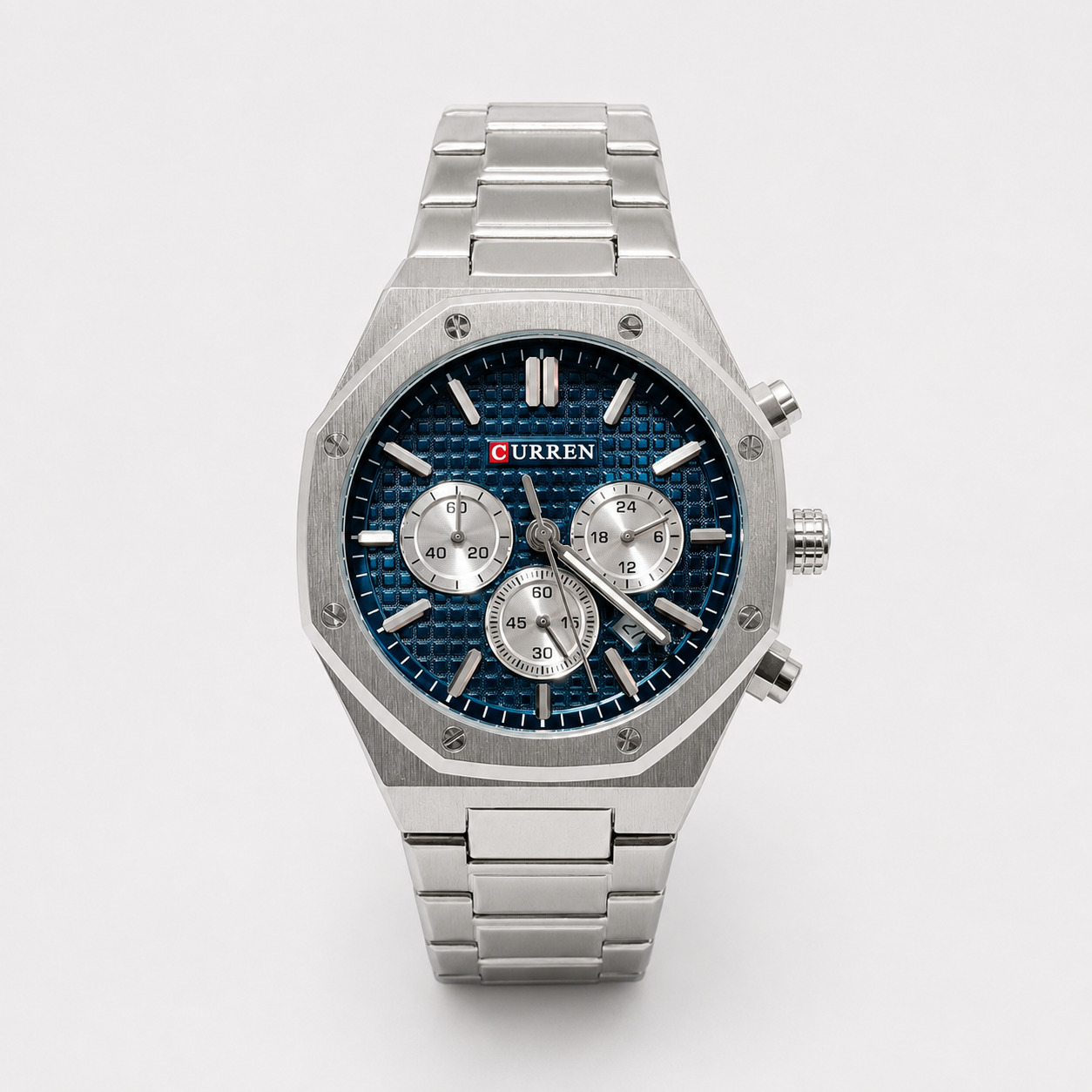 Reloj Curren para caballero 8440-1 Metal plateado con esfera azul petróleo