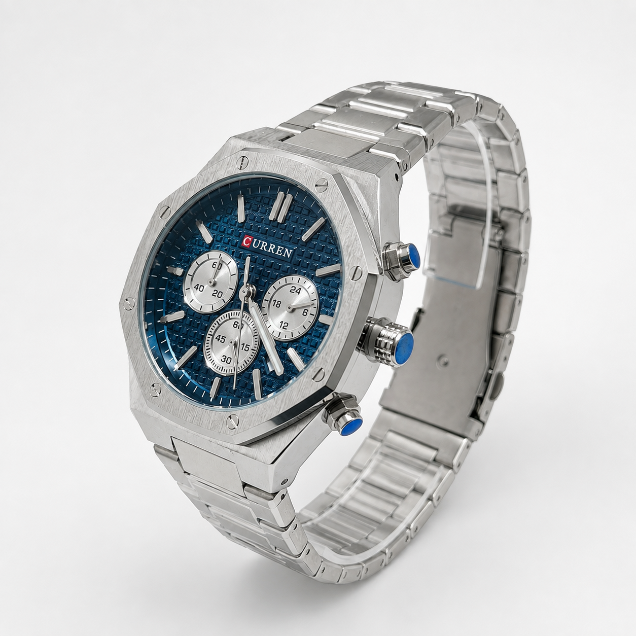 Reloj Curren para caballero 8440-1 Metal plateado con esfera azul petróleo - Imagen 3