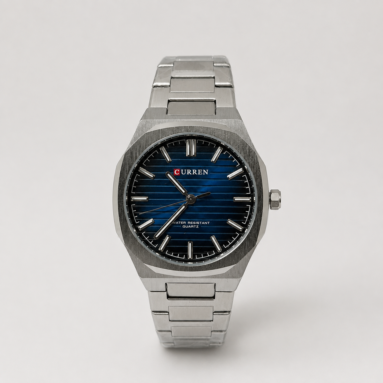 Reloj Curren para caballero 8456-2 Metal plateado con esfera azul