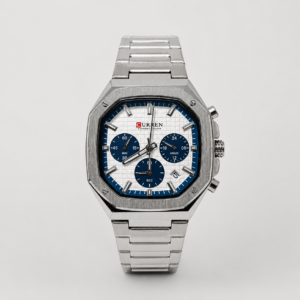 Reloj Curren para caballero 8459-1 Metal plateado con esfera blanca y detalles azules