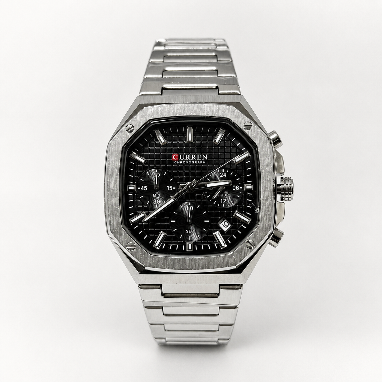 Reloj Curren para caballero 8459-2 Metal plateado con esfera negra
