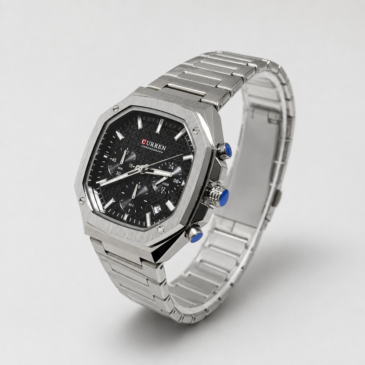Reloj Curren para caballero 8459-2 Metal plateado con esfera negra - Imagen 2