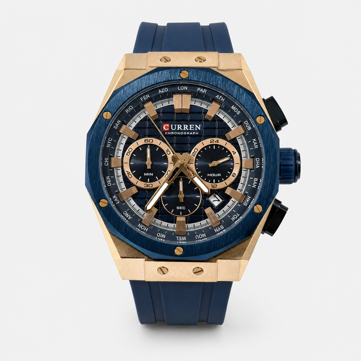 Reloj Curren para caballero 8464-4 Resina azul oscuro con detalles cobre