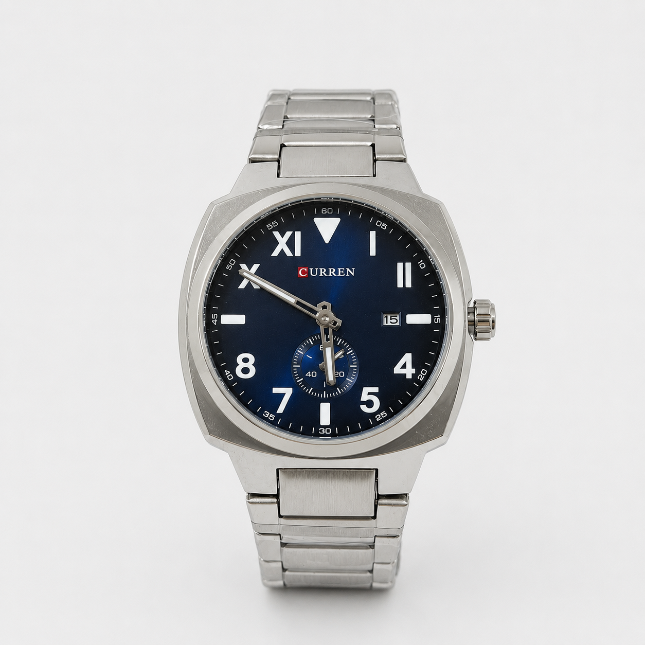 Reloj Curren para caballero 8472-2 Metal plateado con esfera azul