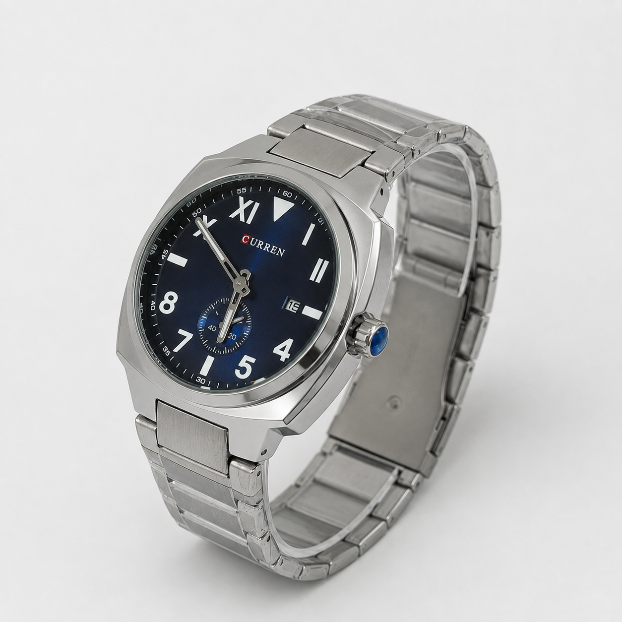 Reloj Curren para caballero 8472-2 Metal plateado con esfera azul - Imagen 2