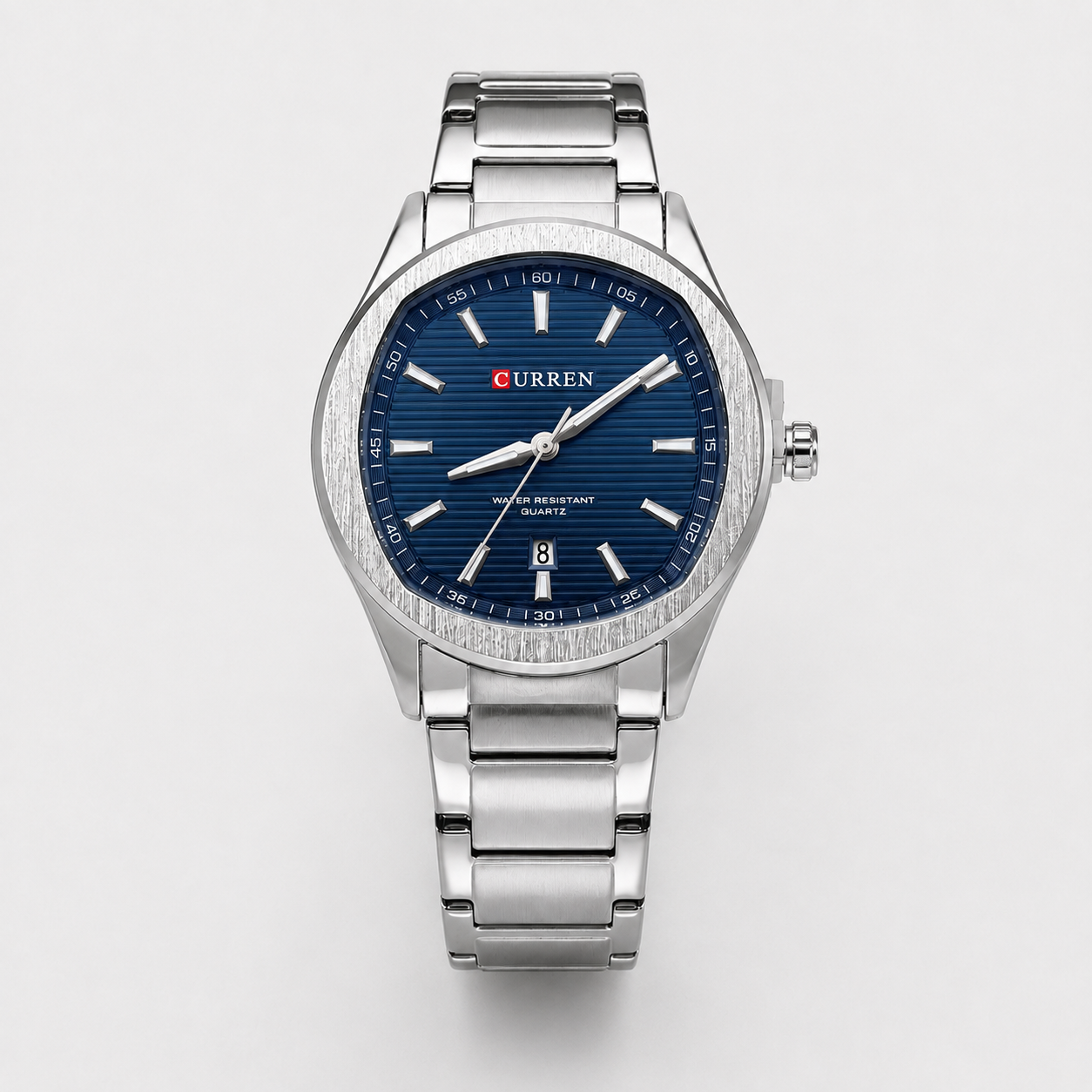 Reloj Curren para caballero 8474-2 Metal plateado con esfera azul