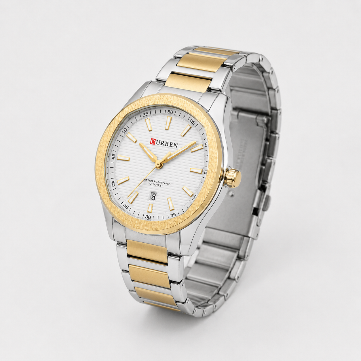 Reloj Curren para caballero 8474-3 Metal bicolor plateado y dorado con esfera blanca - Imagen 2