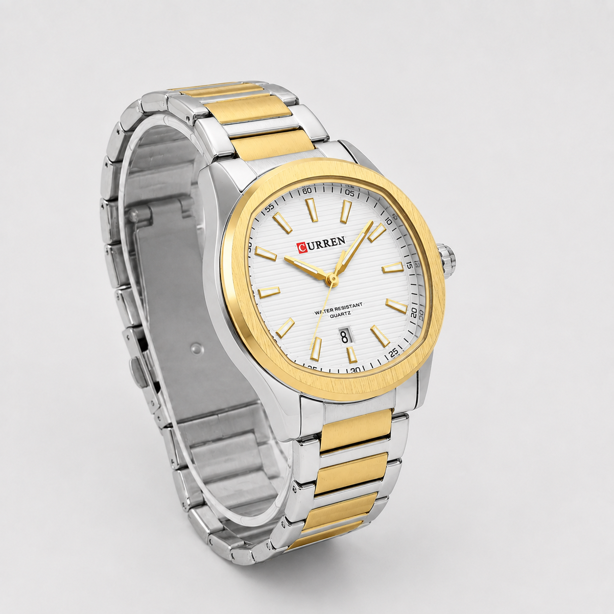 Reloj Curren para caballero 8474-3 Metal bicolor plateado y dorado con esfera blanca - Imagen 3