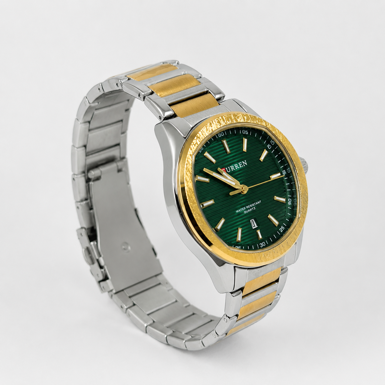 Reloj Curren para caballero 8474-4 Metal bicolor plateado y dorado con esfera verde - Imagen 2
